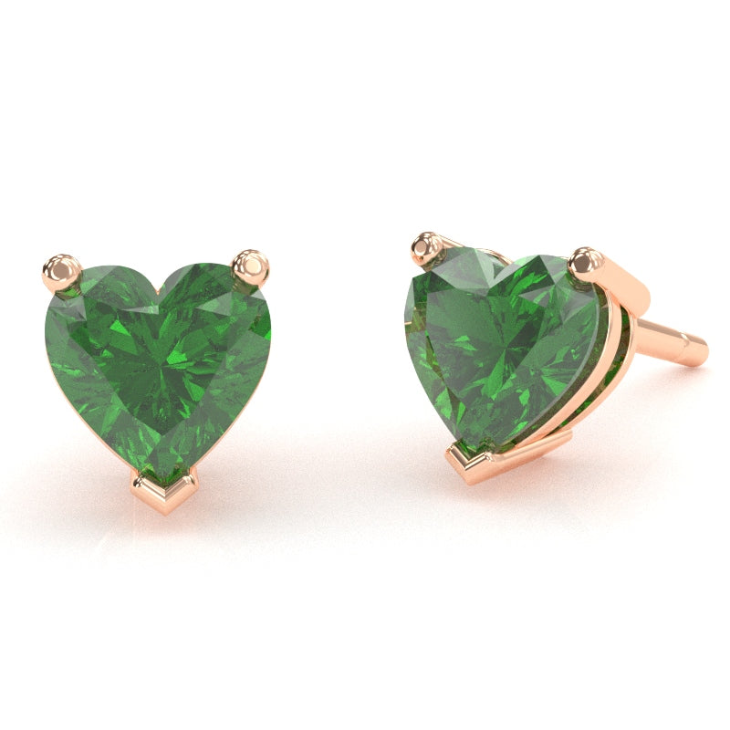 Lab-Created Emerald 5mm Heart Stud Earrings in 14k Rose Gold