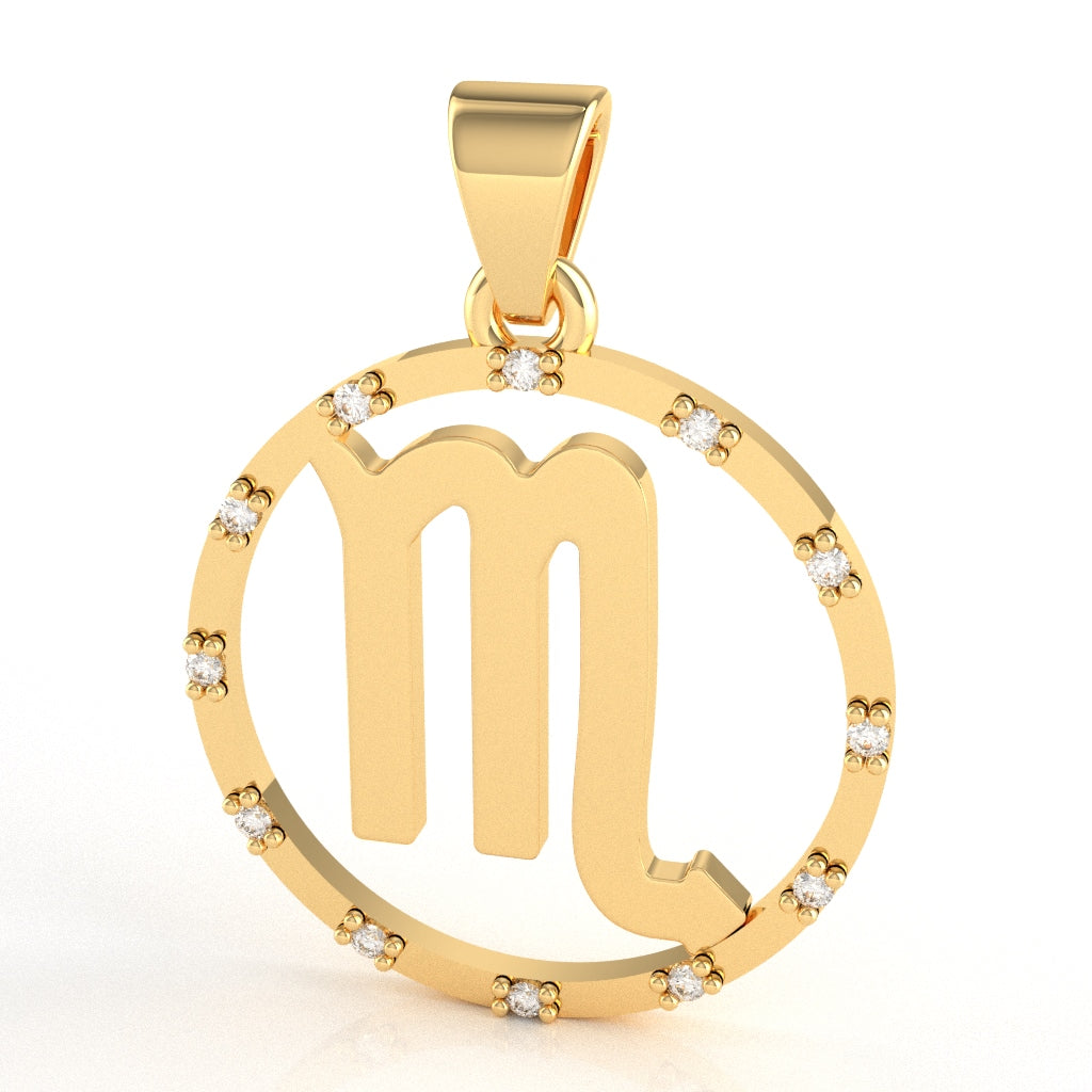 Scorpio Zodiac Sign Diamond Bezel Pendant In Solid 14K Yellow Gold