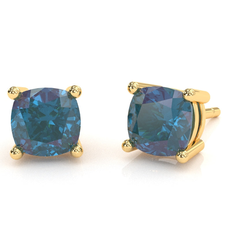 Lab-Created Alexandrite 6mm Cushion Stud Earrings in 14k Yellow Gold