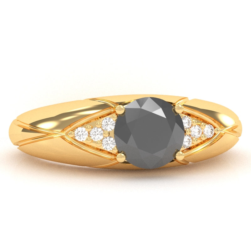 Designer Black Onyx Diamond Cocktail Ring In Solid 14k Yellow Gold