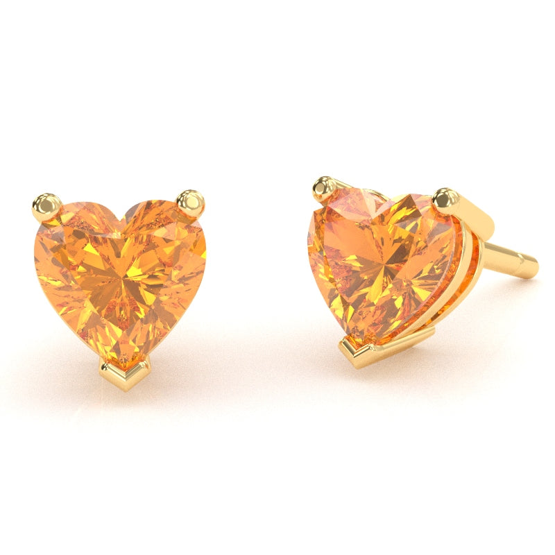 Citrine 6mm Heart Stud Earrings in 14k Yellow Gold