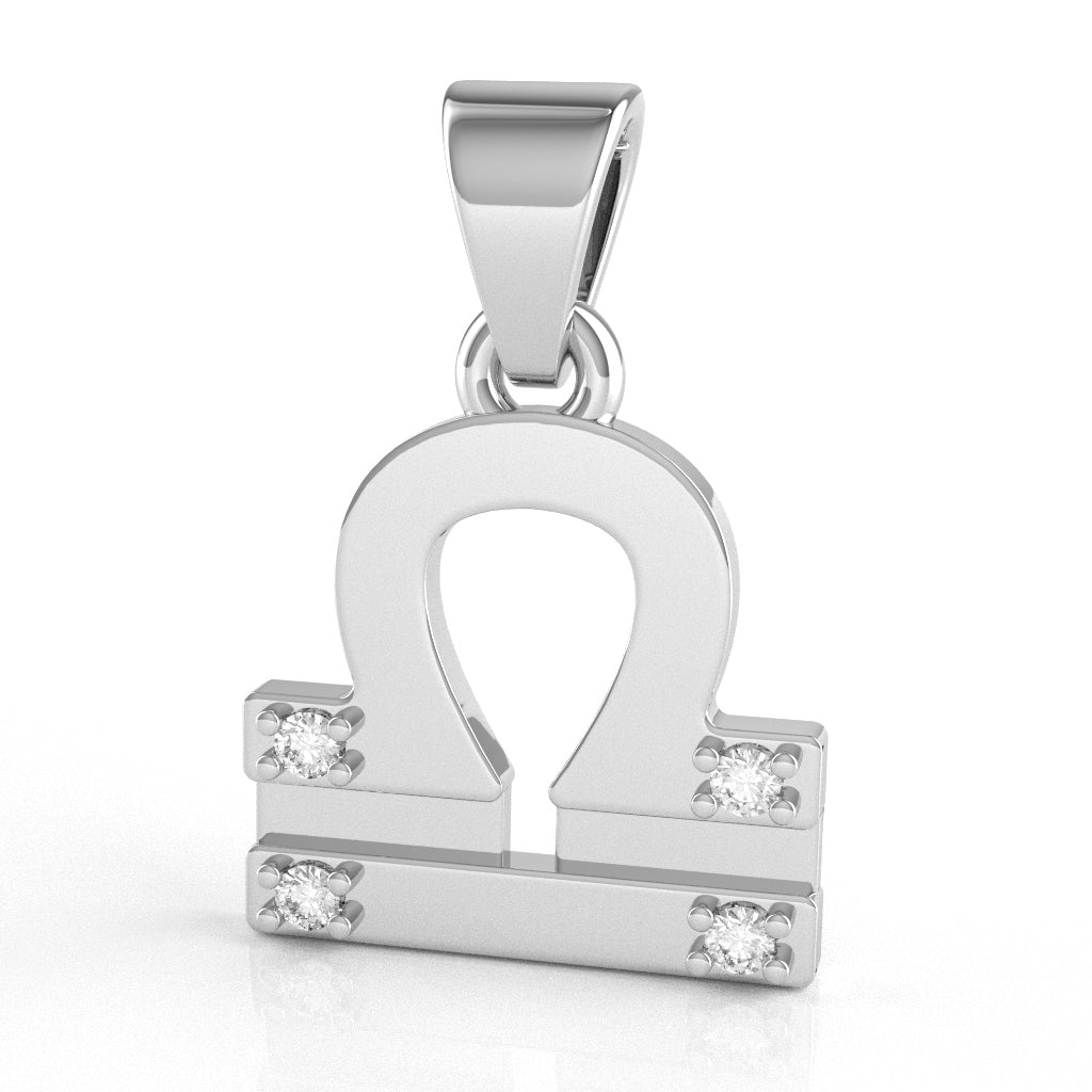 Libra Zodiac Sign Diamond Pendant In Solid 14k White Gold