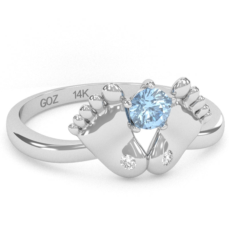 Baby Feet Aquamarine Diamond Ring In 14k White Gold
