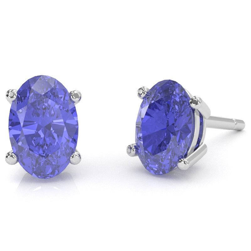 Tanzanite 7x5mm Oval Stud Earrings in 14k White Gold