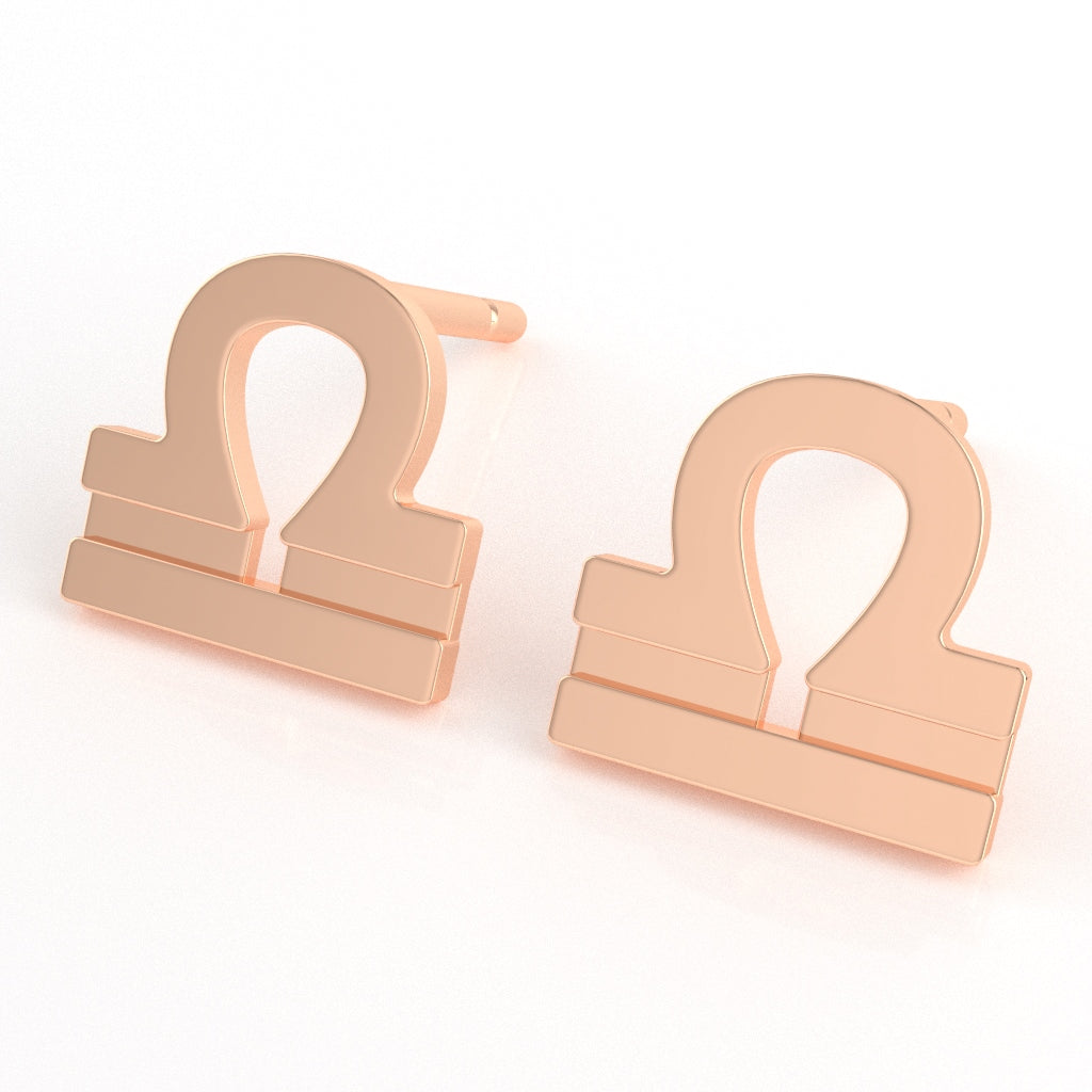 Libra Zodiac Sign Stud Earrings In Solid 14K Rose Gold