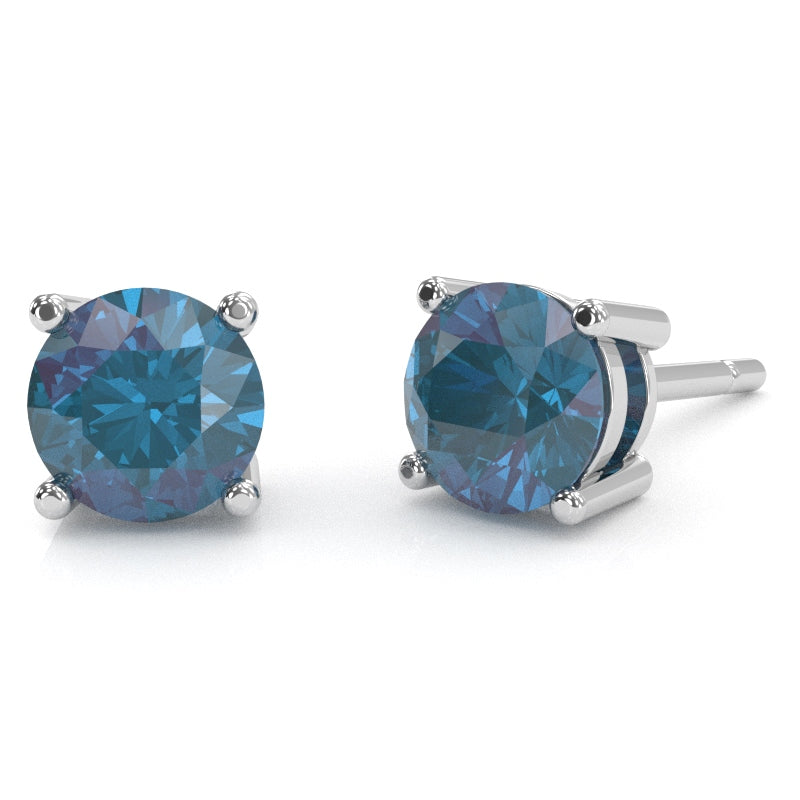 Lab-Created Alexandrite 5mm Round Stud Earrings in 14k White Gold