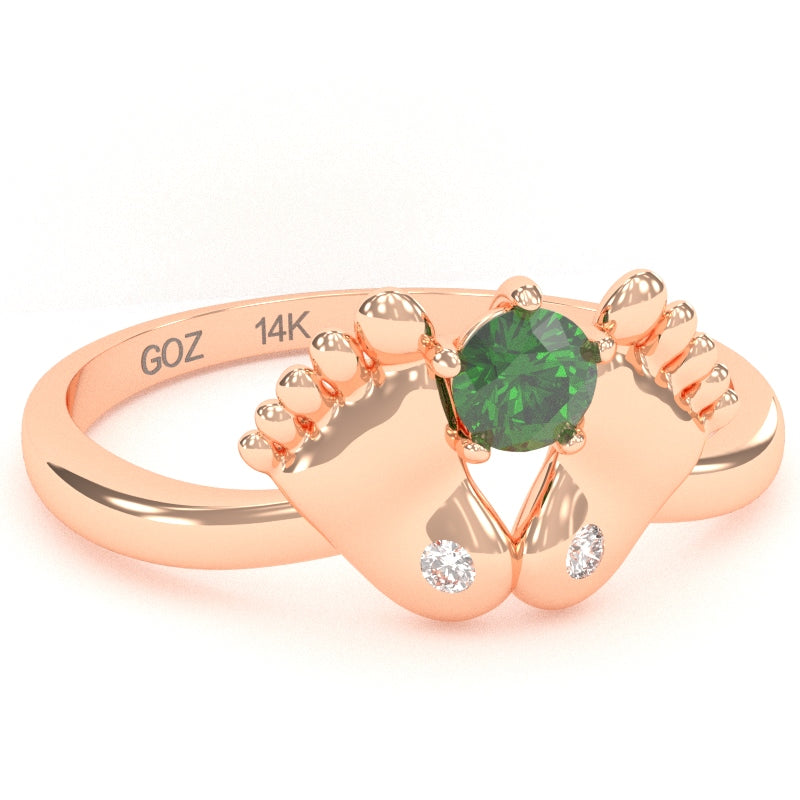 Baby Feet Lab-Created Emerald Diamond Ring In 14k Rose Gold