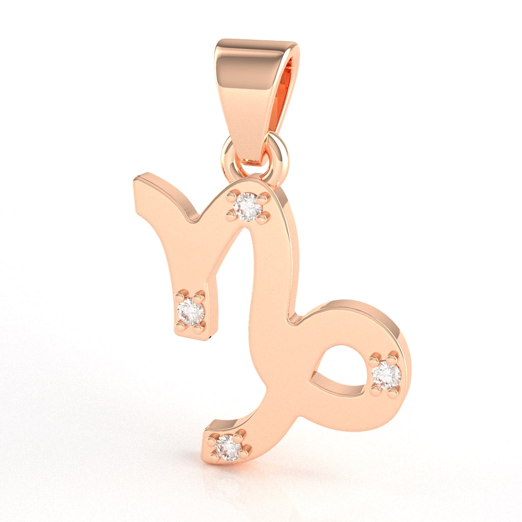 Capricorn Zodiac Sign Diamond Pendant In Solid 14k Rose Gold