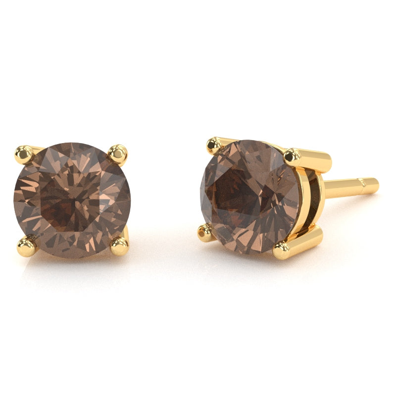 Smoky Quartz 6mm Round Stud Earrings in 14k Yellow Gold