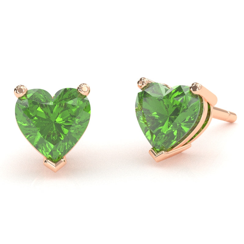 Peridot 5mm Heart Stud Earrings in 14k Rose Gold