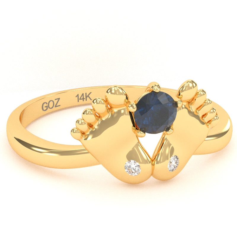 Baby Feet Sapphire Diamond Ring In 14k Yellow Gold