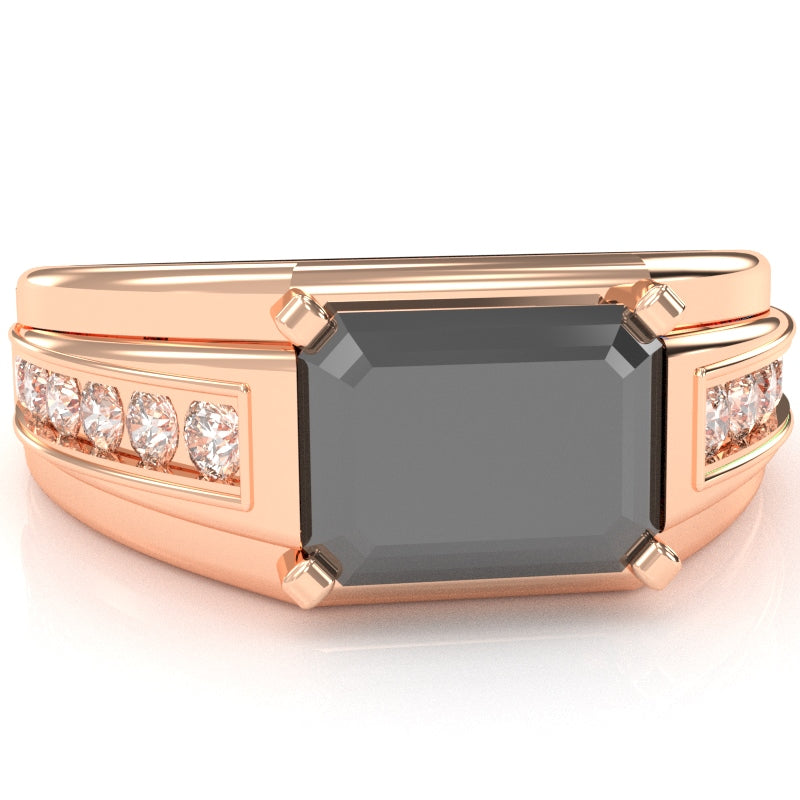 Men's Black Onyx Diamond Channel Ring In Solid 10k Rose Gold