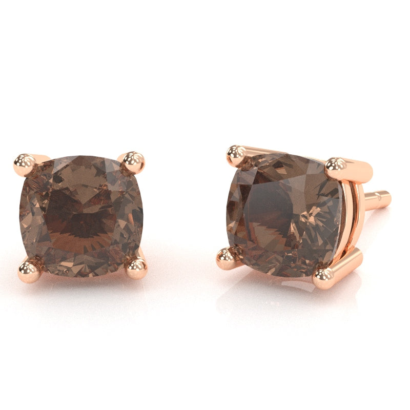 Smoky Quartz 5mm Cushion Stud Earrings in 14k Rose Gold