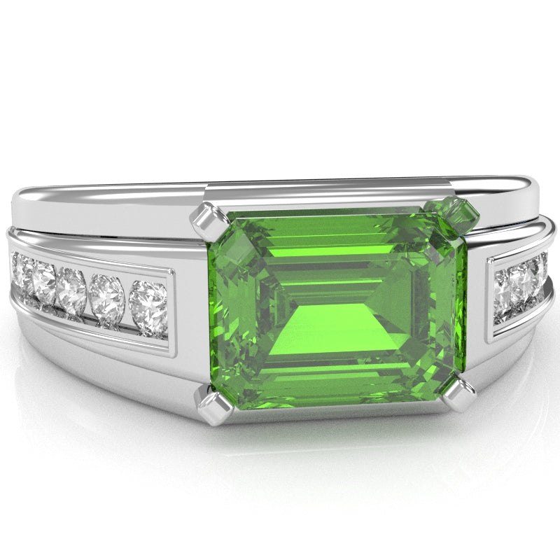 Men's Peridot Diamond Channel Ring In Solid 10k White Gold
