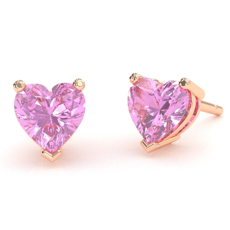 Lab-Created Pink Sapphire 6mm Heart Stud Earrings in 14k Rose Gold