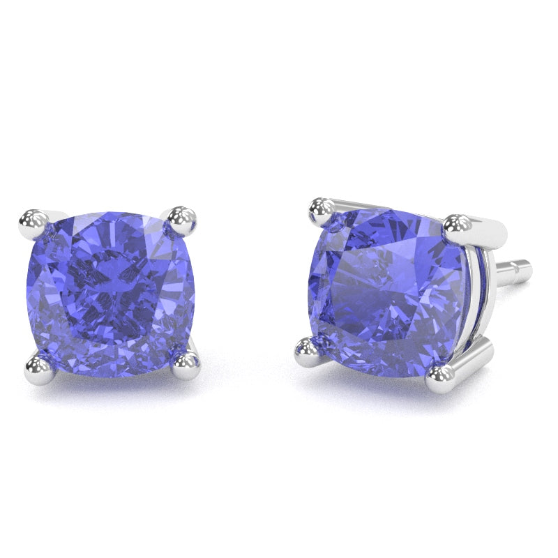 Tanzanite 5mm Cushion Stud Earrings in 14k White Gold
