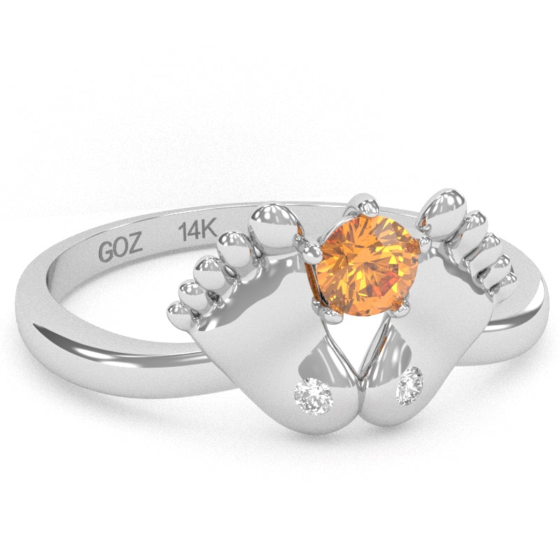 Baby Feet Citrine Diamond Ring In 14k White Gold