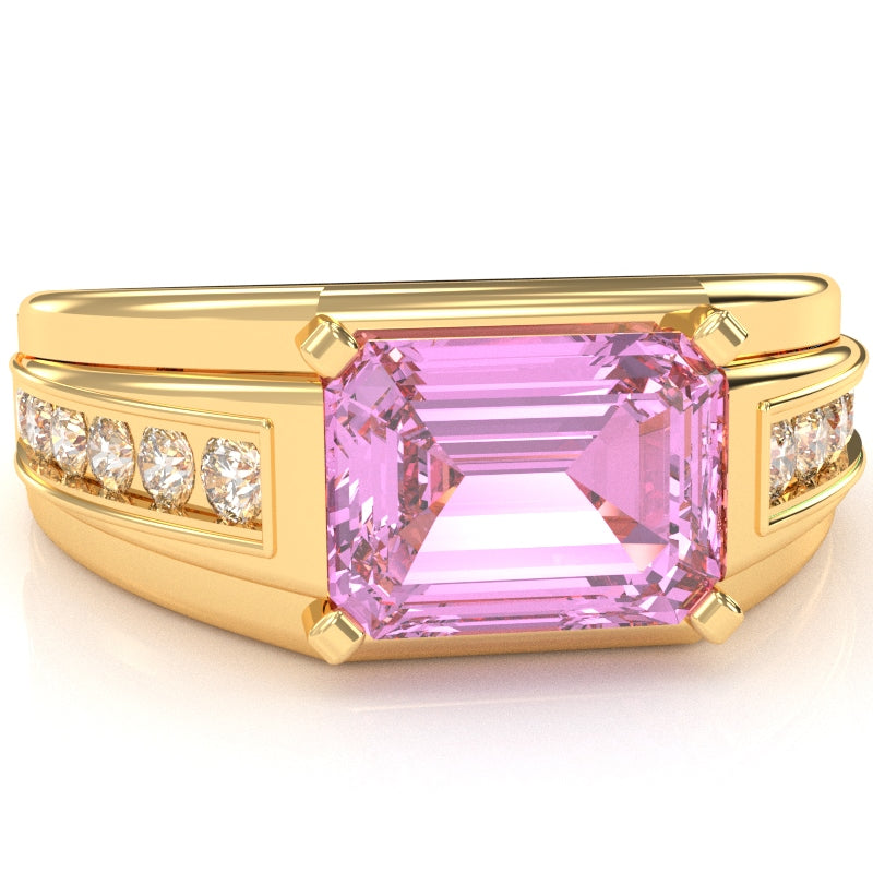 Men's Lab-Created Pink Sapphire Diamond Channel Ring In Solid 10k Yellow Gold
