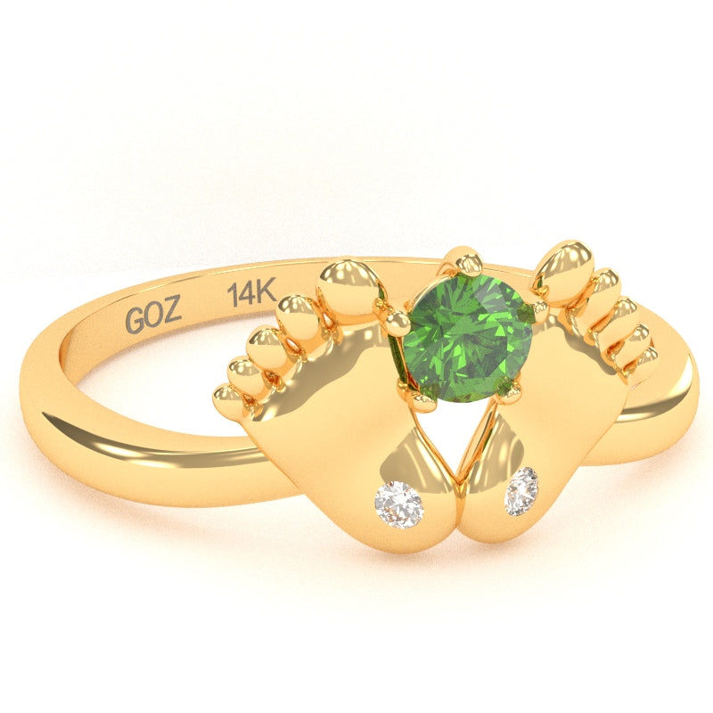 Baby Feet Peridot Diamond Ring In 14k Yellow Gold
