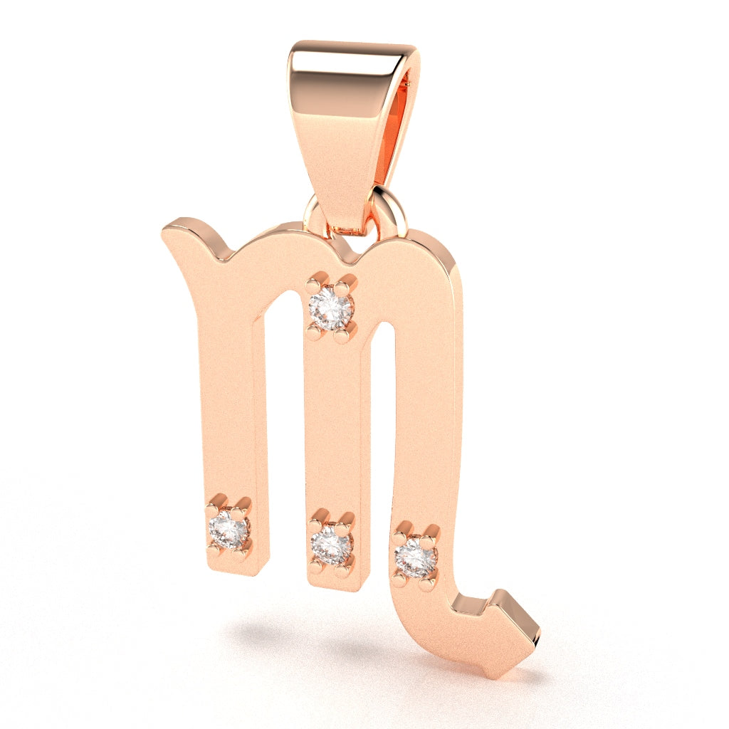 Scorpio Zodiac Sign Diamond Pendant In Solid 10K Rose Gold