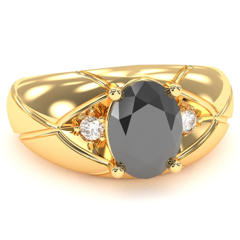 Men's Designer Black Onyx Diamond Ring In Solid 14k Yellow Gold