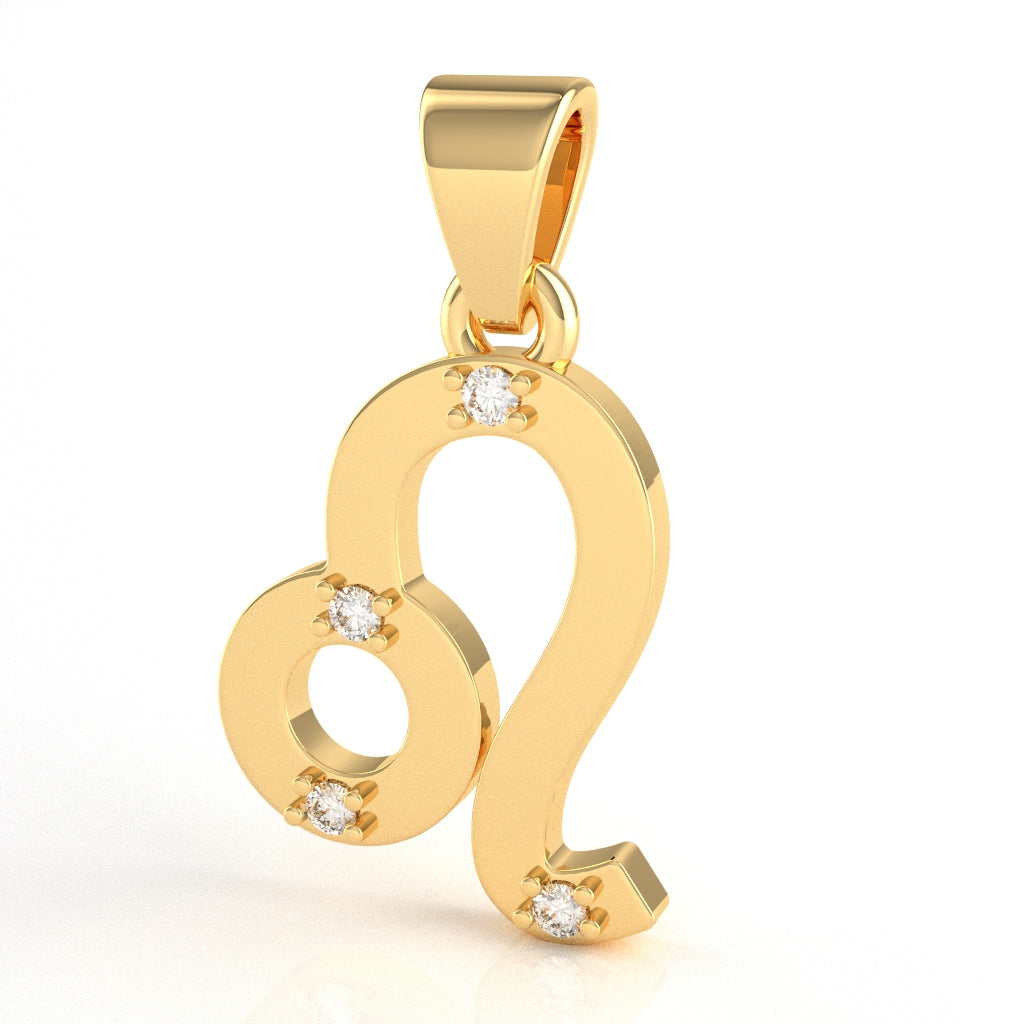 Leo Zodiac Sign Diamond Pendant In Solid 14k Yellow Gold