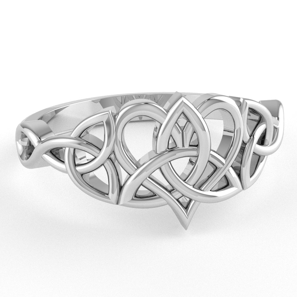 Claddagh Celtic Heart Love Ring Crafted In Solid 14k White Gold