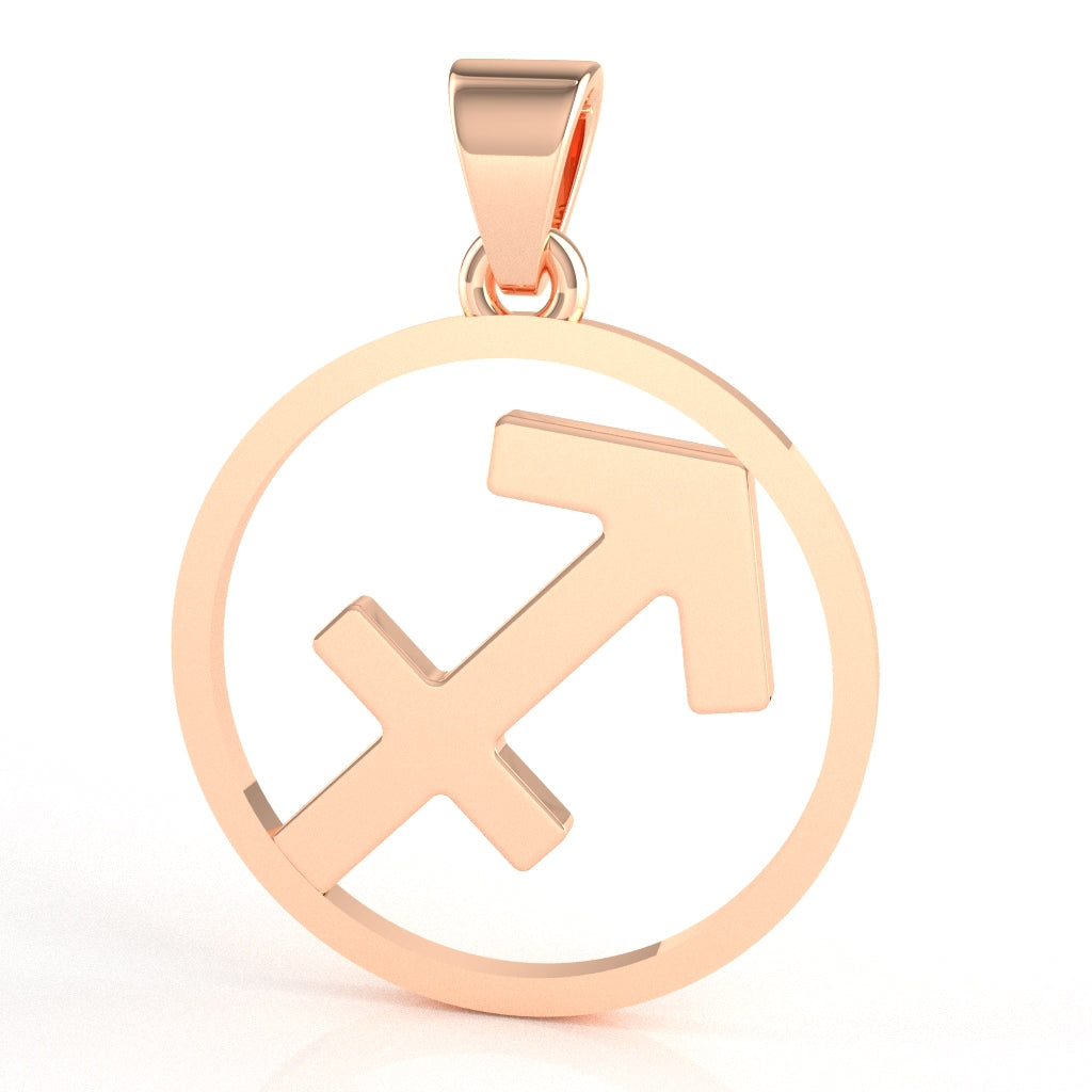 Sagittarius Zodiac Sign Round Bezel Pendant In Solid 14K Rose Gold