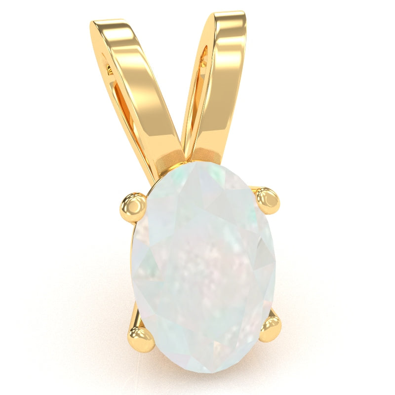 Opal Oval Solitaire Pendant In 14k Yellow Gold