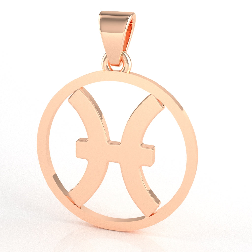 Pisces Zodiac Sign Round Bezel Pendant In Solid 10K Rose Gold