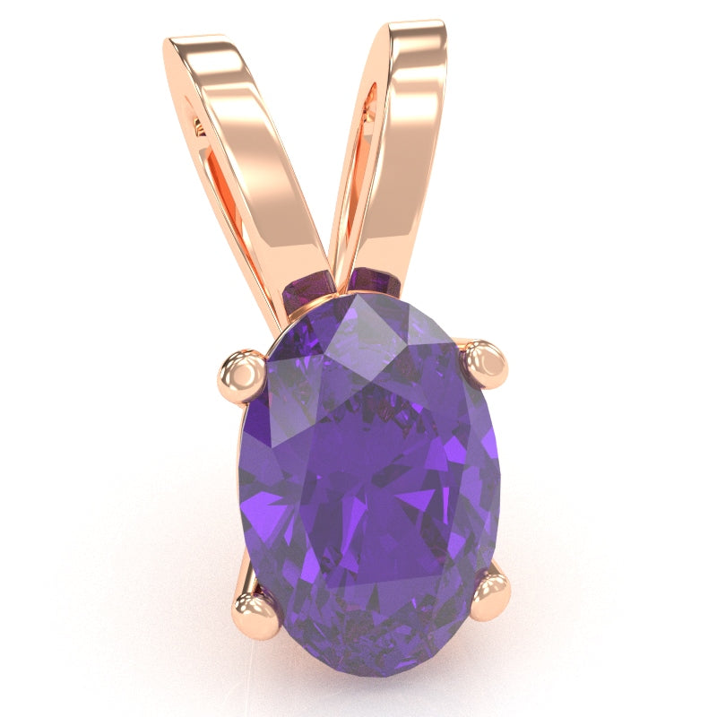 Amethyst Oval Solitaire Pendant In 14k Rose Gold