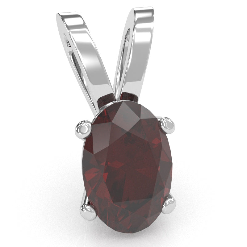 Garnet Oval Solitaire Pendant In 14k White Gold