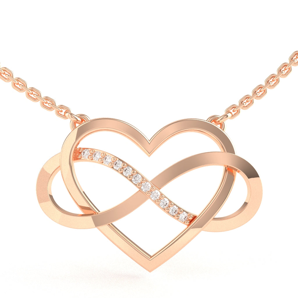 Infinity Heart Diamond Necklace In Solid 14k Rose Gold