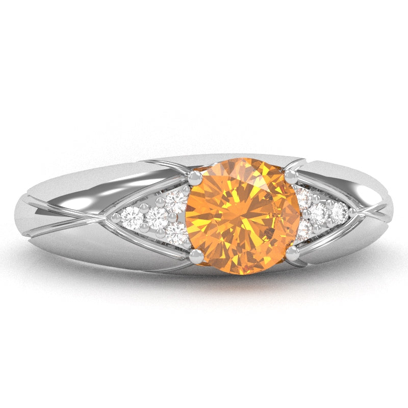 Designer Citrine Diamond Cocktail Ring In Solid 14k White Gold