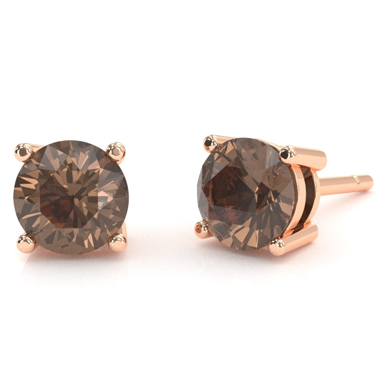 Smoky Quartz 5mm Round Stud Earrings in 14k Rose Gold