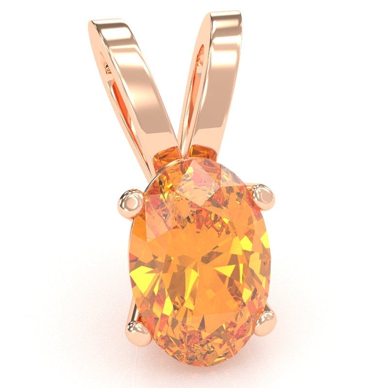 Citrine Oval Solitaire Pendant In 14k Rose Gold