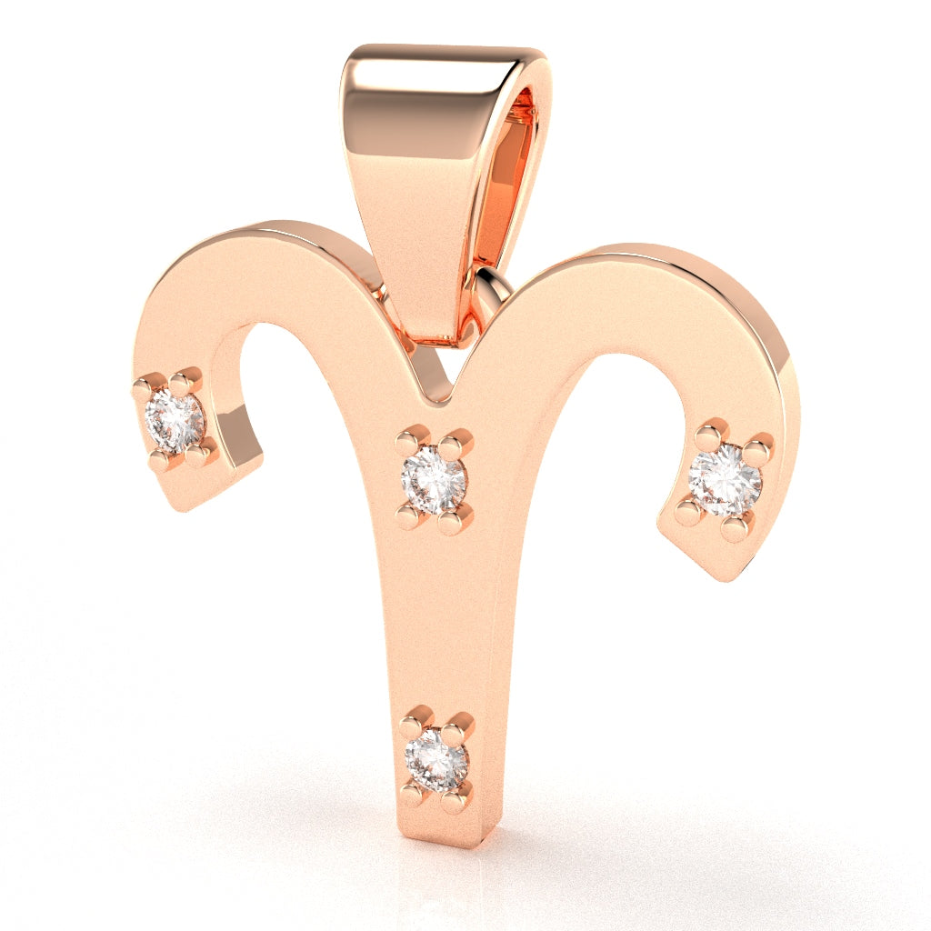 Aries Zodiac Sign Diamond Pendant In Solid 14k Rose Gold