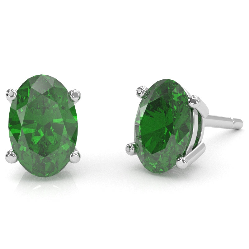 Lab-Created Emerald 8x6mm Oval Stud Earrings in 14k White Gold