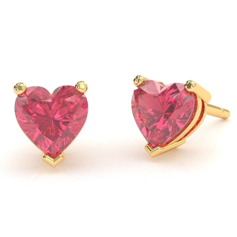 Pink Tourmaline 6mm Heart Stud Earrings in 14k Yellow Gold