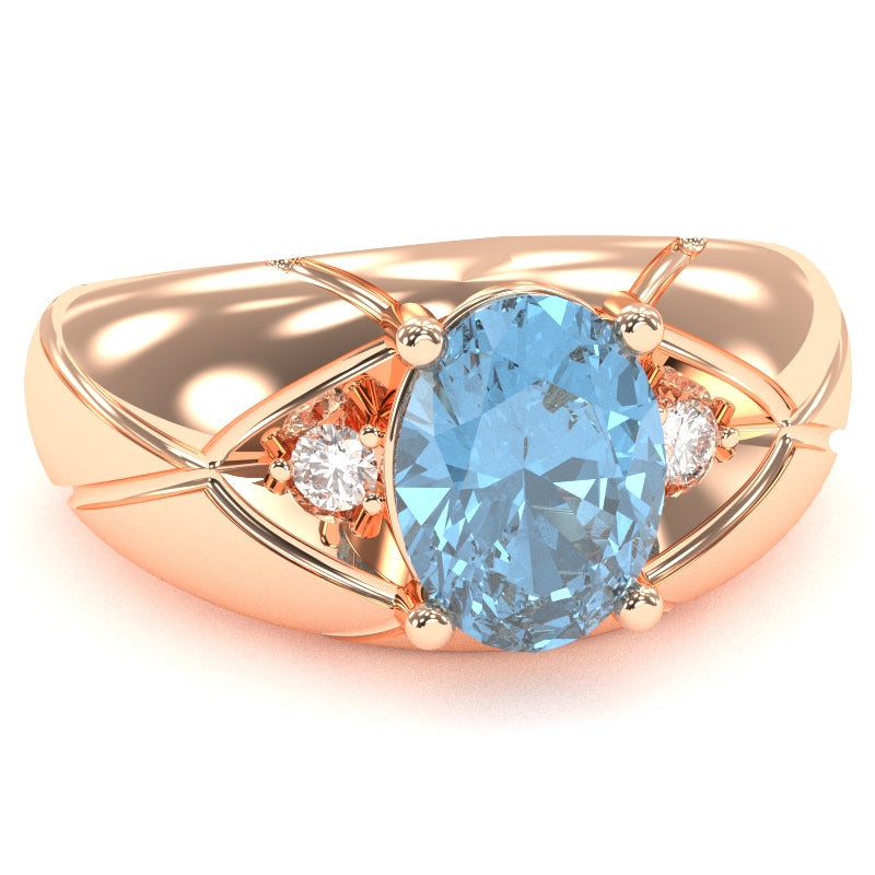 Men's Designer Blue Topaz Diamond Ring In Solid 14k Rose Gold