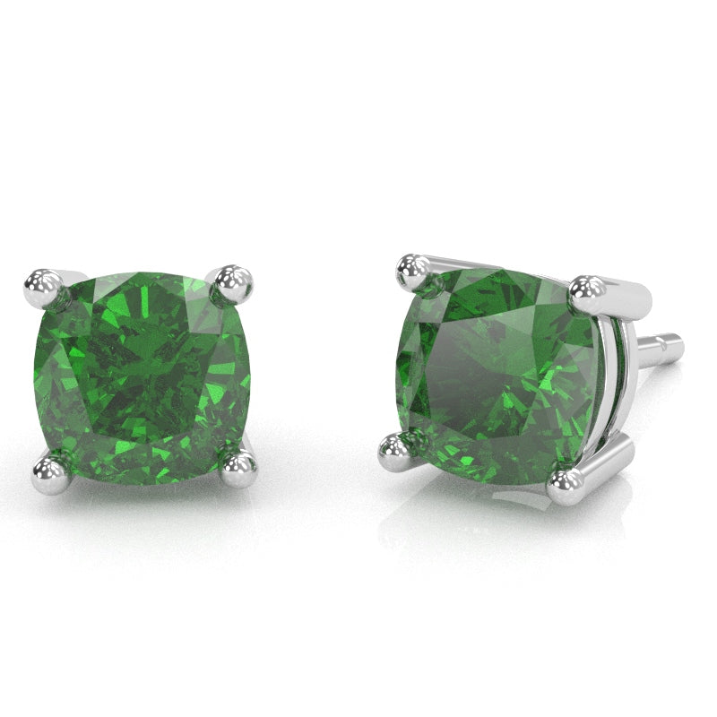 Lab-Created Emerald 6mm Cushion Stud Earrings in 14k White Gold