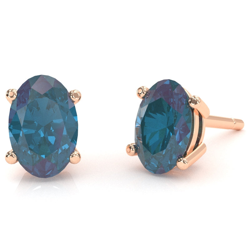 Lab-Created Alexandrite 7x5mm Oval Stud Earrings in 14k Rose Gold