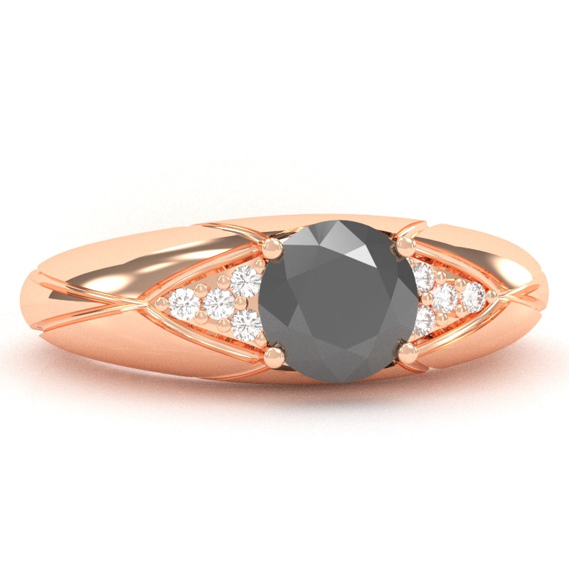 Designer Black Onyx Diamond Cocktail Ring In Solid 14k Rose Gold