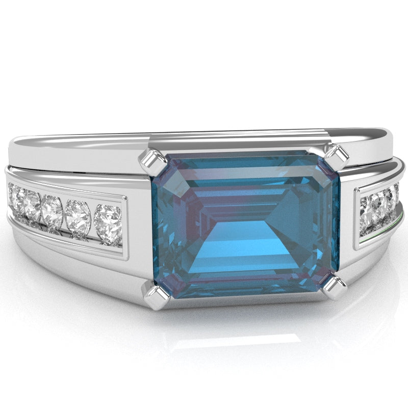 Men's Lab-Created Alexandrite Diamond Channel Ring In Solid 10k White Gold