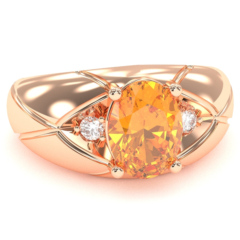 Men's Designer Citrine Diamond Ring In Solid 14k Rose Gold