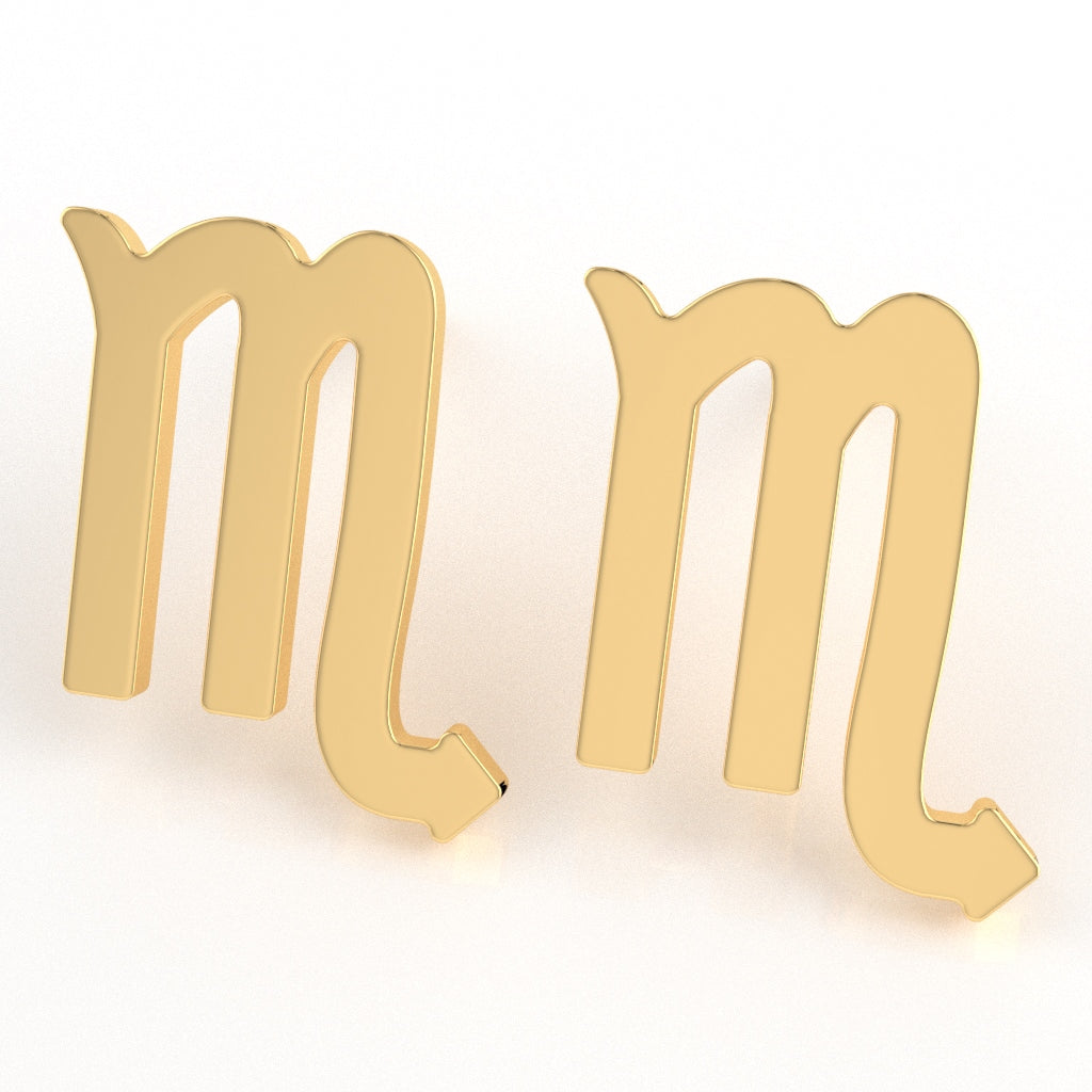 Scorpio Zodiac Sign Stud Earrings In Solid 10K Yellow Gold