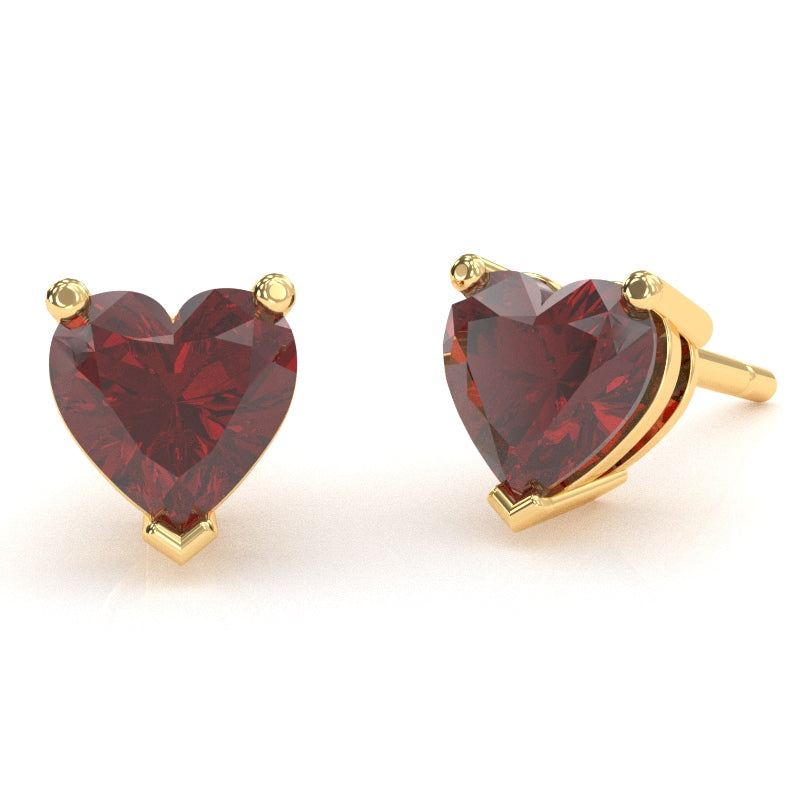 Lab-Created Ruby 6mm Heart Stud Earrings in 14k Yellow Gold