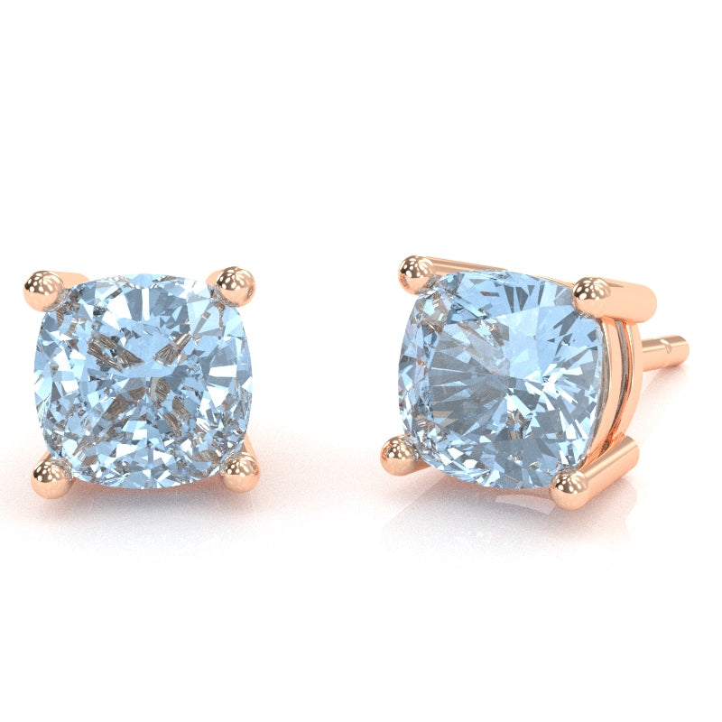 Aquamarine 6mm Cushion Stud Earrings in 14k Rose Gold