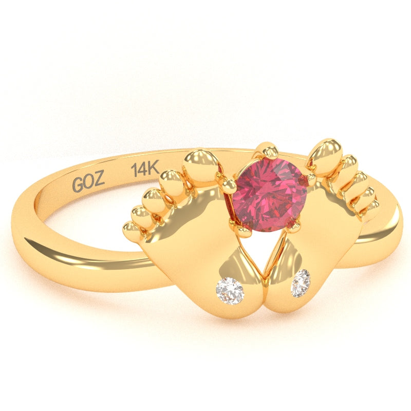 Baby Feet Pink Tourmaline Diamond Ring In 14k Yellow Gold