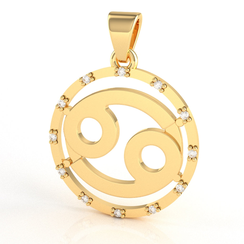 Cancer Zodiac Sign Diamond Bezel Pendant In Solid 14K Yellow Gold